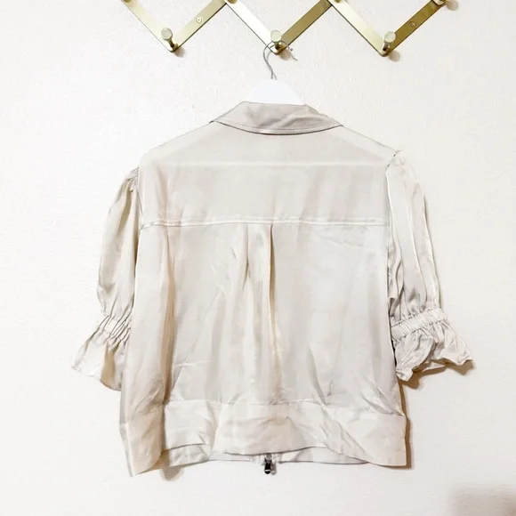 Cinq A Sept Holly Satin Pocket Puff Short Sleeve Ruffle Ivory Jacket size small - Picture 5 of 9